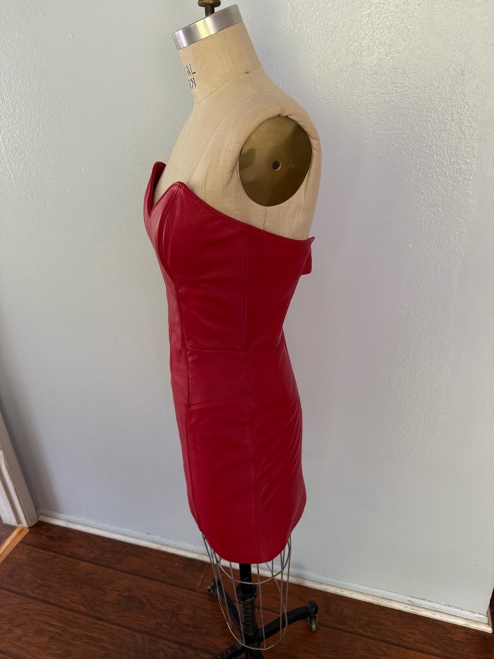 Michael Hoban Red Strapless Leather Sheath Dress - Picture 2 of 6